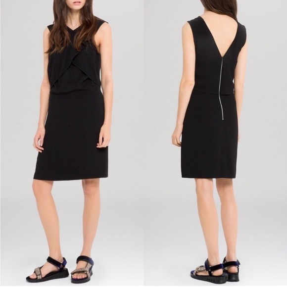 NWT Sandro Raviv Wrap Effect Crepe Dress LBD Sleeveless Cross Front Black Sz M - Picture 2 of 16